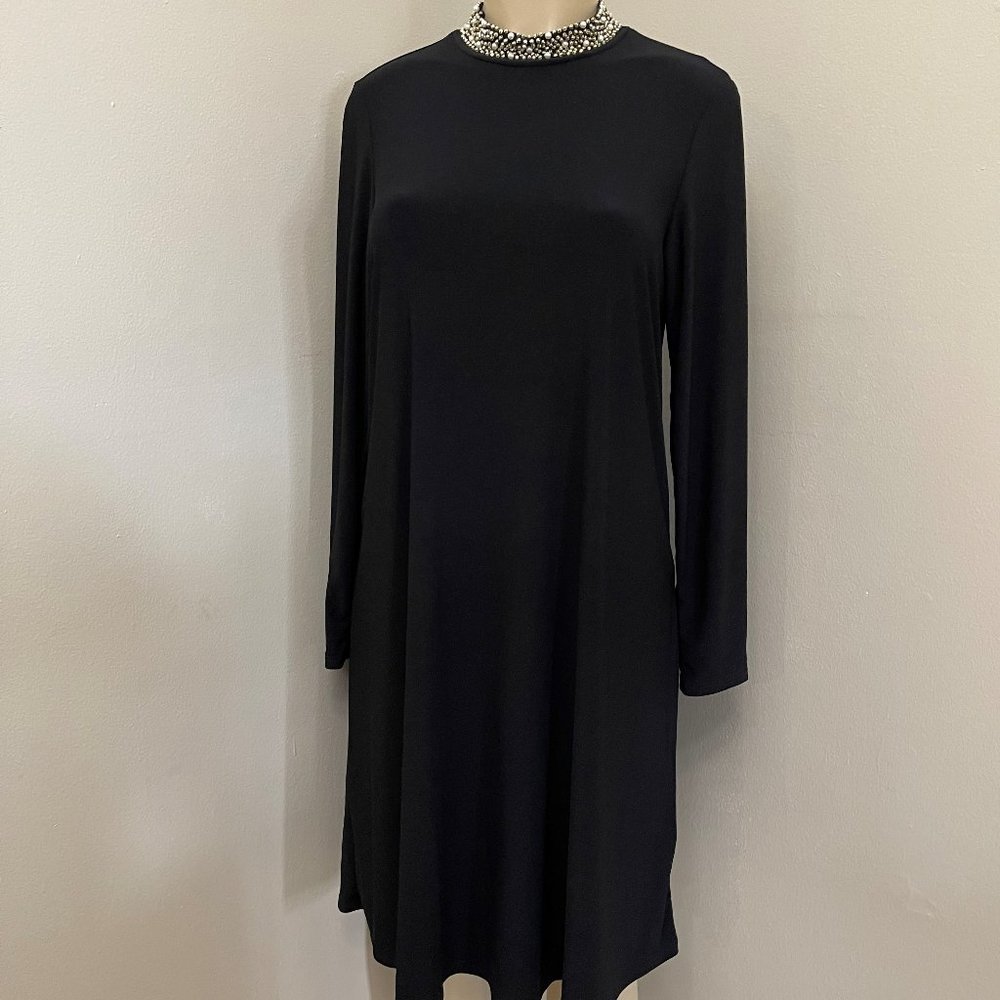 NIK AND NASH Dress Women's, Size Medium Black Mini with high neck, long sleeves.